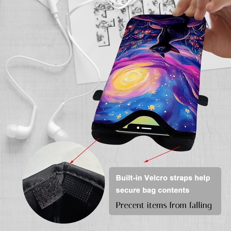 otilil Neoprene Cell Phone Sleeve Pouch Case Bag with Crossbody Strap Neck Lanyard for Women 7.1 X 3.9 in Cat Sky - Image 3